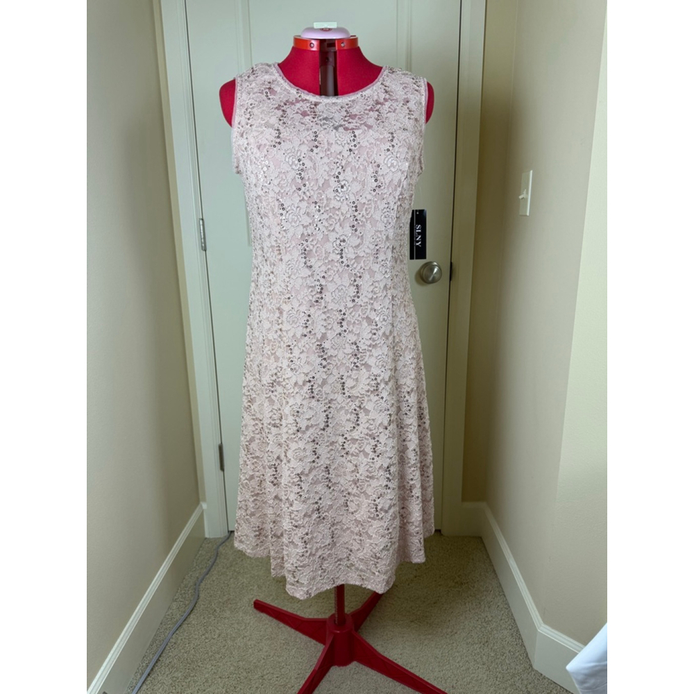 NWT Women's SLNY Plus 16 Blush Lace Sequin Midi Dress with Shrug 2PC Set - Picture 3 of 14